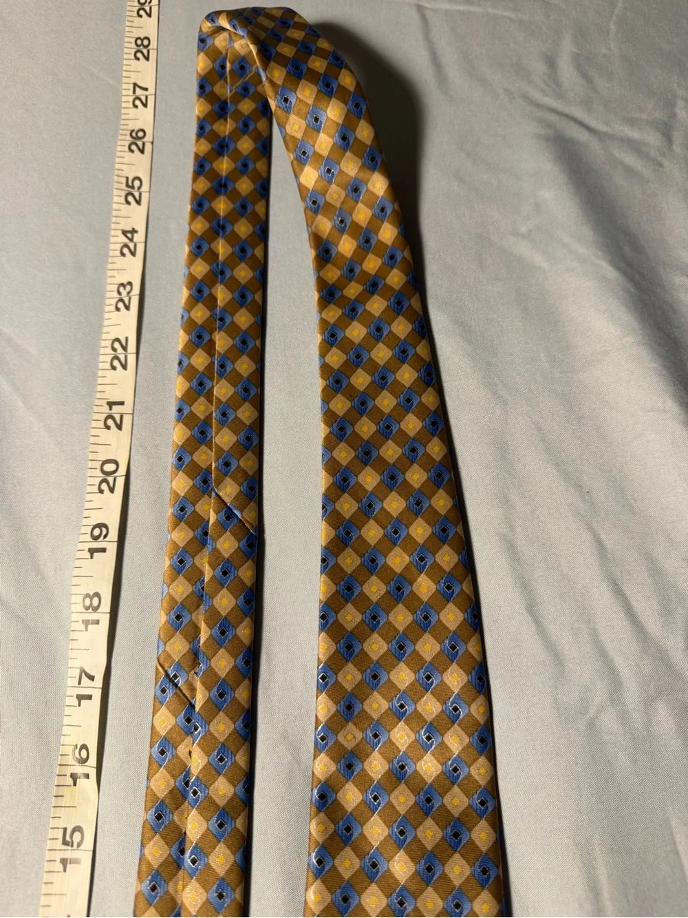 John Ashford Mens Gold and Blue Geometric Silk-Feel Tie